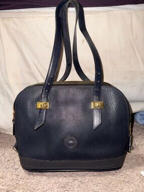 Dooney & Bourke Navy Pebbled Leather Satchel with Gold Hardware